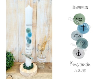 Bougie ronde, style romantique, turquoise/communion/confirmation/baptême 8 cm, hauteur 7,5 cm