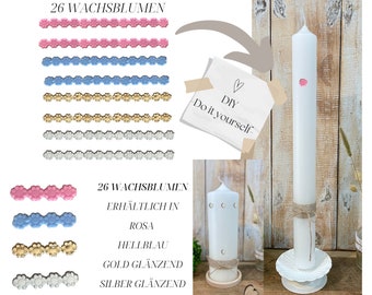 26 stuks wasbloemen | wasrand | wasbloemen | Wasdecoratie in roze | blauw | goud/zilver -DIY-