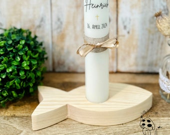 Candlestick & candle coaster fish *Nemo natural* handmade baptismal candles communion candle wood vintage rustic handmade natural 4 cm