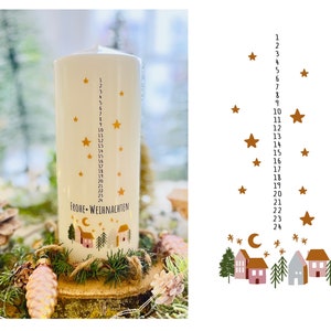 Advent candle - decorative candle Advent - calendar candle 1-24 Scandinavian Christmas celebration * Alvena 5* houses pastel Merry Christmas
