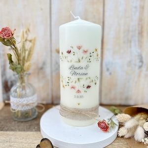 Bruiloftskaars Marietta bloemenkrans krans hart roze oudroze goud groente 20/8 cm