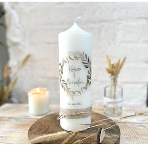 Wedding candle "Kosima" Boho | leaves | Feathers | beige | brown