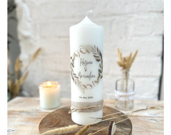 Wedding candle "Kosima" Boho | leaves | Feathers | beige | brown