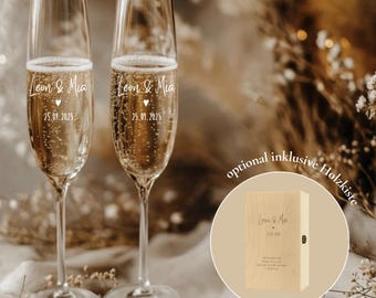 Champagne glass in a wooden box, keepsake box with engraving - personalized wedding gifts, wedding, engagement "Sarina"