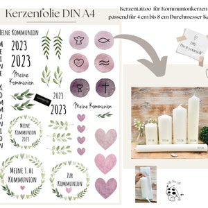 Candle foil candle tattoo heart wreath &quot;FO-KO-1001&quot; wreath pink watercolor * Communion candle | Baptism candle | Confirmation candle | Confirmation* - DIY