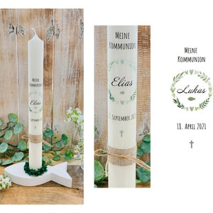 Communion candle baptism candle leaf heart wreath *Lukas* watercolor handlettering wreath branches leaves heart fish cross green light green rustic