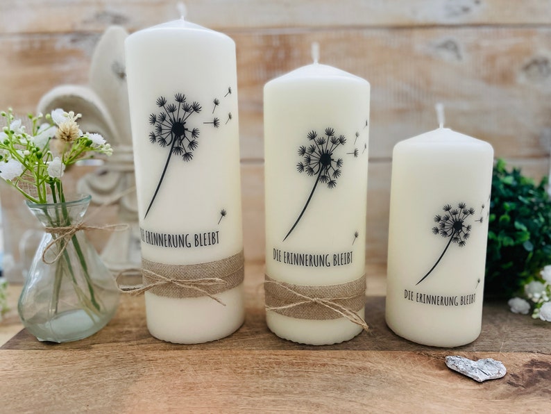 Memorial candle mourning light mourning candle Jeff dandelion The memory remains stamp saying image 2