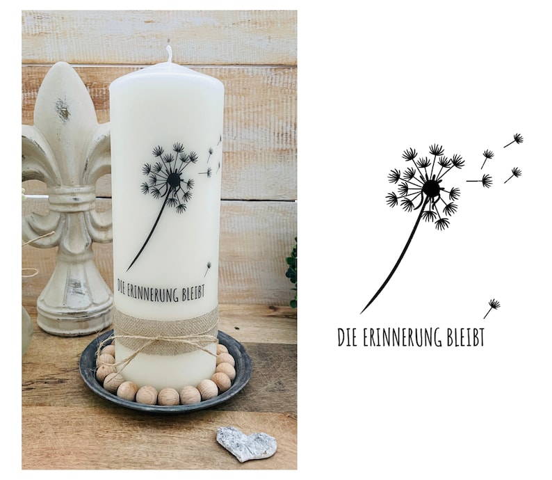 Memorial candle mourning light mourning candle Jeff dandelion The memory remains stamp saying image 1