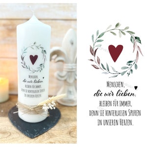 Memorial candle Mourning light Mourning candle &quot;Birch&quot; Deceased people we love remain... Traces in our hearts Wreath | Heart | Branches