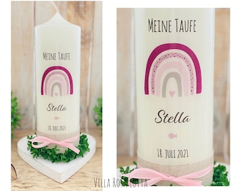 Communion candle, baptism candle, confirmation candle “Stella with heart” rainbow cross fish faith love hope heart anchor pastel pink red gray