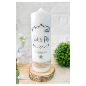 Wedding candle "Heidi" mountain wedding | Mountains | Trees | Firs | Hut | Heart | black | Alps | Hunting wedding