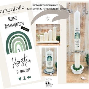 Candle foil, candle tattoo, rainbow &quot;Karsten&quot; * Communion candle | Baptismal candle | Confirmation candle * - Personalized candle sticker DIY