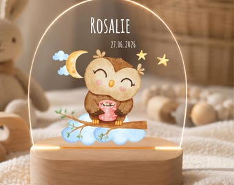 Personalisiertes Nachtlicht Eule | Taufgeschenk Mädchen | Geburtsgeschenk Baby