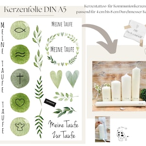 Candela foil candela tatuaggio cuore ghirlanda "2002" ghirlanda verde acquerello * candela battesimo * - fai da te