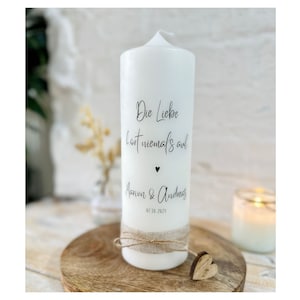 Wedding candle *Bonnie* with saying Love never ends - personalized | Heart black | rustic