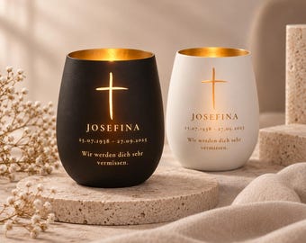 Personalized memorial candle with cross | Memorial candle with name & date | Remembrance candle for the deceased | Christian votive candle