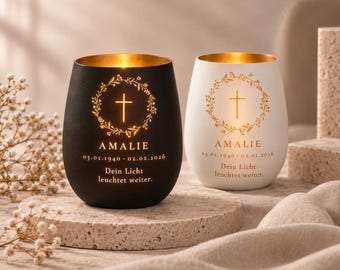 Personalized memorial candle with cross | Memorial candle with name & date | Christian remembrance candle | Funeral gift black and white