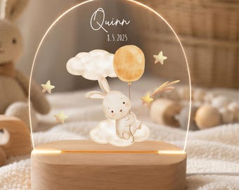 Personalisertes Nachtlicht Hase • Geschenk Geburt & Taufe • LED Acrylglas Holz • Babyzimmer Deko • Geburtsgeschenk Baby Taufgeschenk