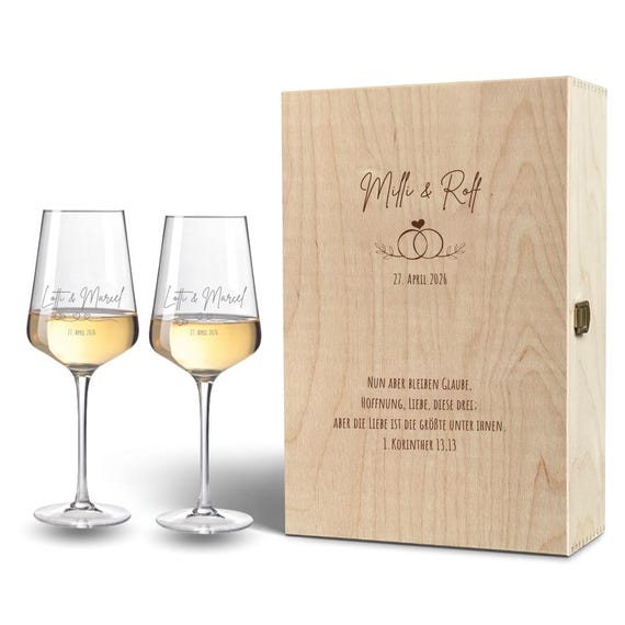 Leonardo personalisiertes Weingläser in Holzkiste | Erinnerungskiste mit Gravur - Hochzeitsgeschenke Hochzeit, Verlobung, Jahrestag