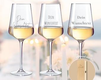 Wijnglas met gravering + houten doos · Gepersonaliseerde geschenkset met aangepaste tekst · Cadeau voor vriendin, bruidsmeisje · Verjaardag · 560 ml · Sille
