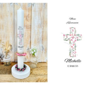 Communion candle "Michelle" | Cross | Christian symbols | Angel | fish | Pink | Rainbow | heart | eucalyptus