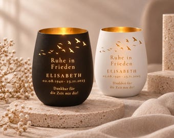 Personalized memorial candle with birds | Memorial candle with custom text, name & date | Remembrance candle for the deceased | Mourning candle