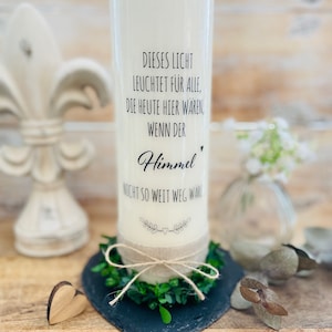 Memorial candle mourning light mourning candle Franz deceased This light shines...heaven would not be so far away stamp heart branches 25/8 cm