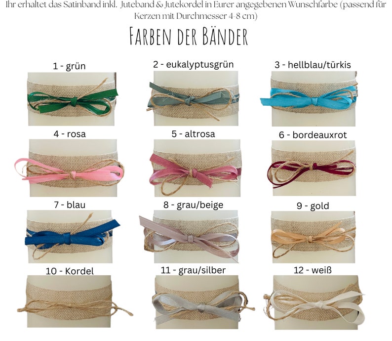 Kerzen Band Jute Spitze weiss Kordel zum dekorieren der Kerze im Set DIY Kommunionkerze Taufkerze Hochzeitskerze Bild 1