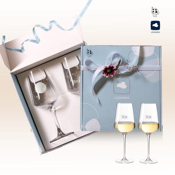 Personalisiertes Weinglas mit Gravur + Holzkiste · Geschenkset Wunschtext · Geschenk für Freundin, Trauzeugin · Geburtstag · 560 ml · Sille
