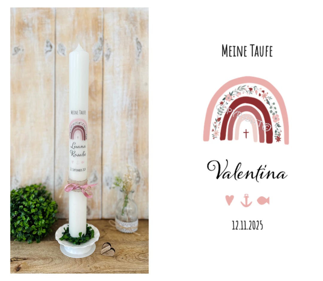 Bougie De Baptême Fille Rose 15,2 Cm Avec Emballage Cadeau - Inscription Élégante