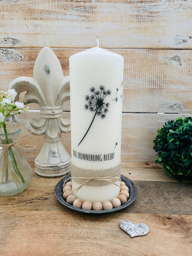 Memorial candle mourning light mourning candle Jeff dandelion The memory remains stamp saying image 3