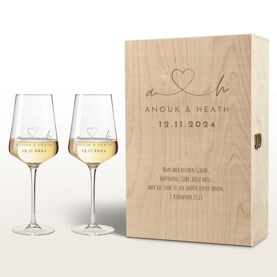 Leonardo personalisiertes Weingläser in Holzkiste | Erinnerungskiste mit Gravur - Hochzeitsgeschenke Hochzeit, Verlobung, Jahrestag