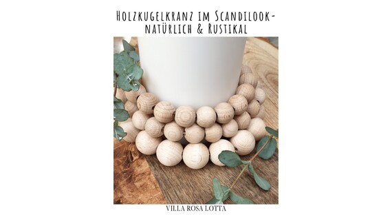 Kerzenkranz minimalistisch im Scandi Stil aus  Holzkugeln - natürlich - Kerzendeko für Eure Taufe Kommunion Konfirmation rustikal