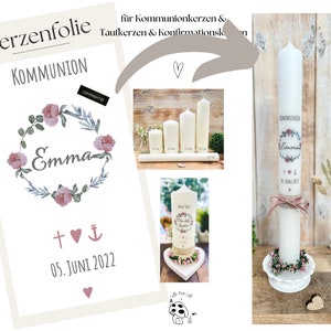 Candle foil, candle tattoo, floral wreath &quot;Lola&quot; * Communion candle | Baptismal candle | Confirmation candle * - Personalized DIY candle sticker