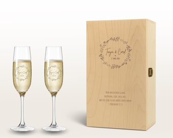 Graviertes Leonardo Weinglas – Flower Polygon Design, Personalisierbar, In Holzkiste, Hochzeitsgeschenk