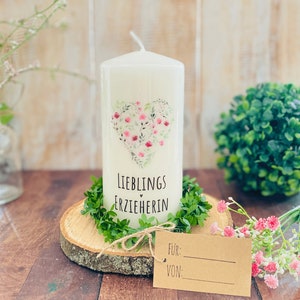 Bougie de garderie cadeau d'adieu personnalisé * Coeur de fleur éducatrice préférée * Éducatrice préférée erke6