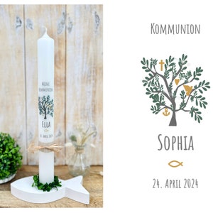 Communion candle tree of life Sophia faith love hope peace heart cross anchor dove green dark green gold baptism candle