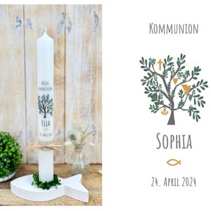 Communion Candle Tree of Life Sophia Faith Love Hope Peace Heart Cross Anchor Dove Green Dark Green Gold Baptism Candle