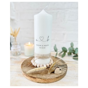Wedding candle names connected heart - initials fine line heart black simple calligraphy jute rustic cord &quot;Anouk&quot;