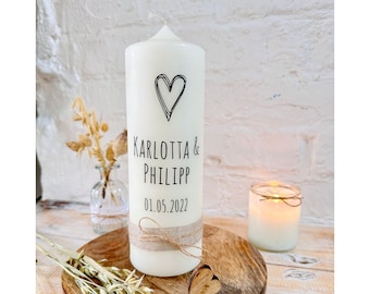 Wedding candle name heart pure minimalist vintage rustic black rustic stamp *Karlotta*