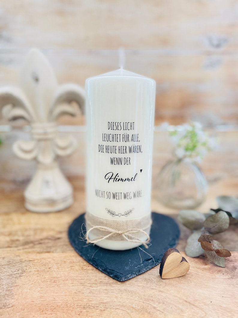 Memorial candle mourning light mourning candle Franz deceased This light shines...heaven would not be so far away stamp heart branches 20/8 cm