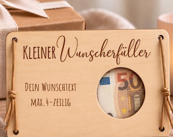 Personalisiertes Geldgeschenk | Wunscherfüller Kreis aus Holz mit Wunschtext | Geschenk zur Hochzeit, Geburtstag & Herzenswunsch