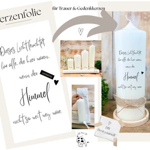 Candle foil candle tattoo &quot;Ciel&quot; mourning candle | memorial candle &quot;This light shines for all - sky pillar candles diy