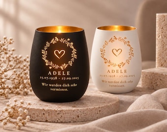 Personalized memorial candle with name & date | Memorial candle for the deceased | Heart-shaped remembrance candle | Personal sympathy gift