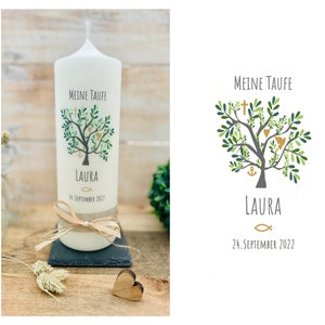 Baptism candle, communion candle, confirmation candle, tree of life *Laura gold * Christian symbols dove fish cross anchor heart tree of life green