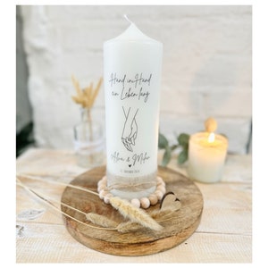 Wedding candle names individual saying &quot;Hand in hand for a lifetime&quot; hands fine line heart black simple calligraphy jute *Alva*