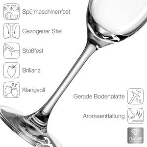 K&ouml;nnte beinhalten: Eine klare Champagnerfl&ouml;te aus Glas mit einem langen, d&uuml;nnen Stiel und einer breiten, runden Schale. Das Glas ist sp&uuml;lmaschinenfest, hat einen gezogenen Stiel, ist sto&szlig;fest und hat einen brillanten Glanz. Das Glas hat au&szlig;erdem einen klaren, geraden Boden und ist f&uuml;r die Aromaentfaltung konzipiert.