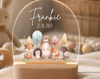 Personalisiertes Nachtlicht Waldtiere mit Name | Taufgeschenk Baby | Geburtsgeschenk Baby