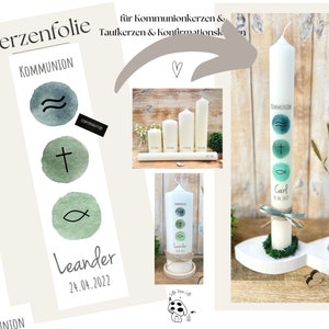 Candle foil, candle tattoo, symbols &quot;Leander&quot; * Communion candle | Baptismal candle | Confirmation candle * - Personalized DIY candle stickers