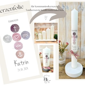 Candle foil, candle tattoo, Christian symbols &quot;Katrin&quot; (fish, cross, chalice), communion candle, baptismal candle - personalized DIY candle sticker